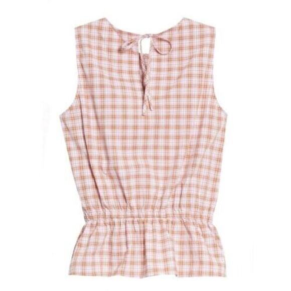 Treasure & Bond Women's Check Peplum Tank Cami Shell Pink/White/Brown Medium $49 - Picture 2 of 3